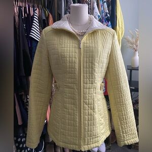 Gallery | Pale Yellow Grid Quilted Zip-Up Jacket Tapered Waist Size Small